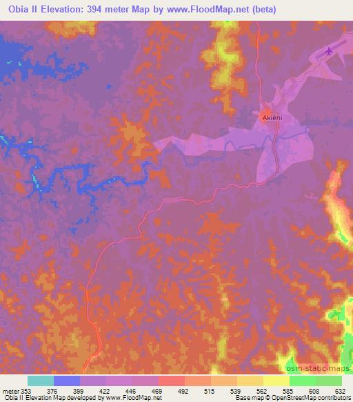 Obia II,Gabon Elevation Map