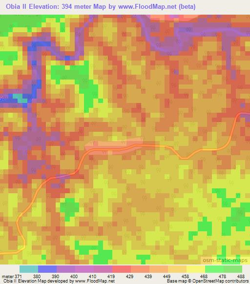 Obia II,Gabon Elevation Map