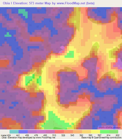 Obia I,Gabon Elevation Map