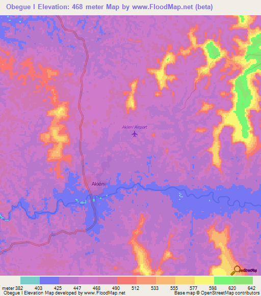 Obegue I,Gabon Elevation Map