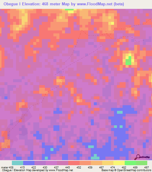 Obegue I,Gabon Elevation Map