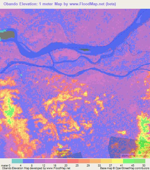 Obando,Gabon Elevation Map