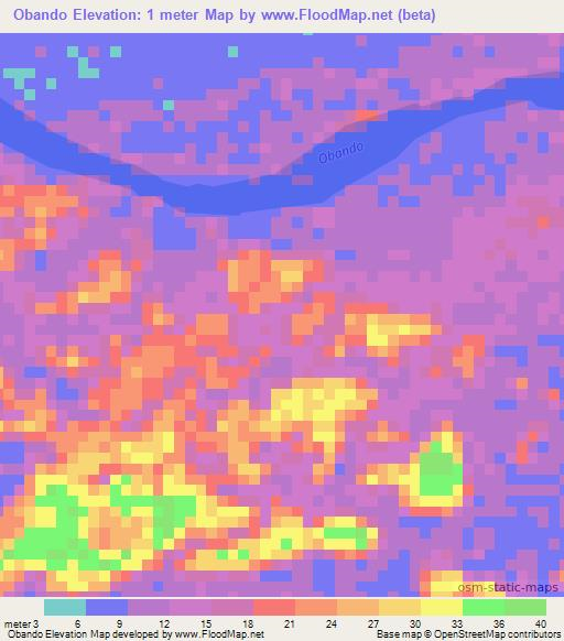 Obando,Gabon Elevation Map