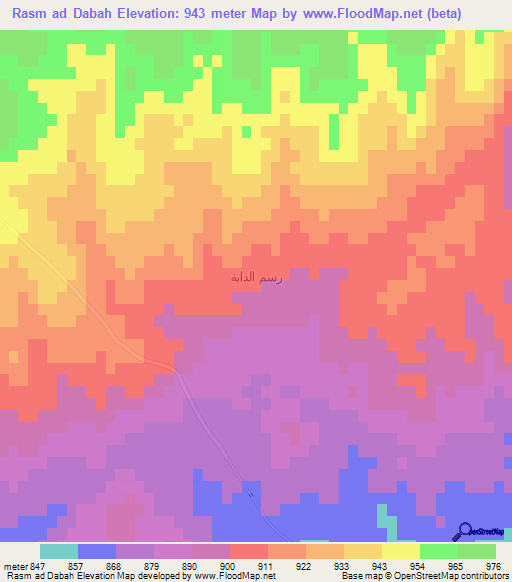 Rasm ad Dabah,Syria Elevation Map