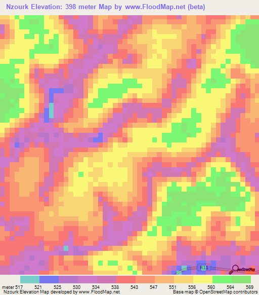 Nzourk,Gabon Elevation Map