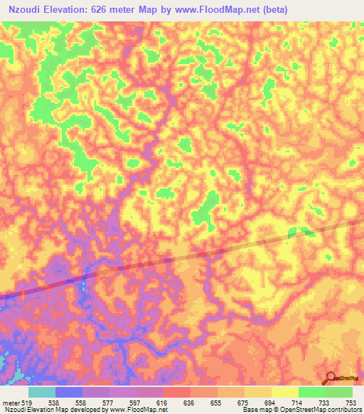 Nzoudi,Gabon Elevation Map