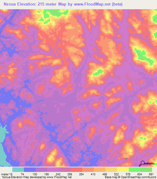 Nzoua,Gabon Elevation Map