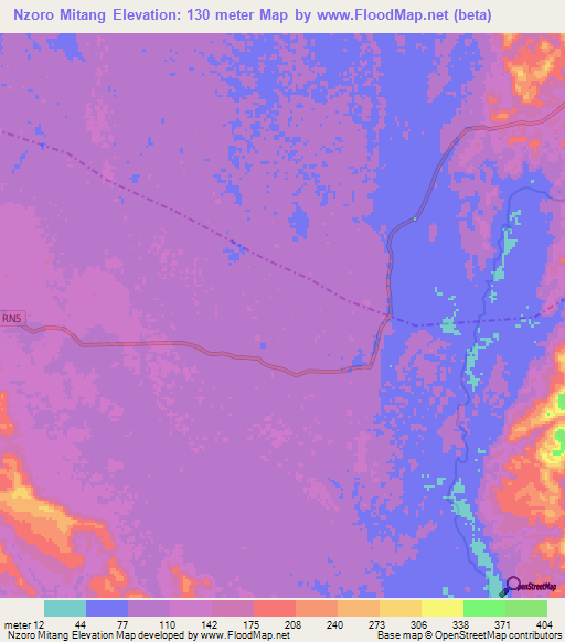 Nzoro Mitang,Gabon Elevation Map