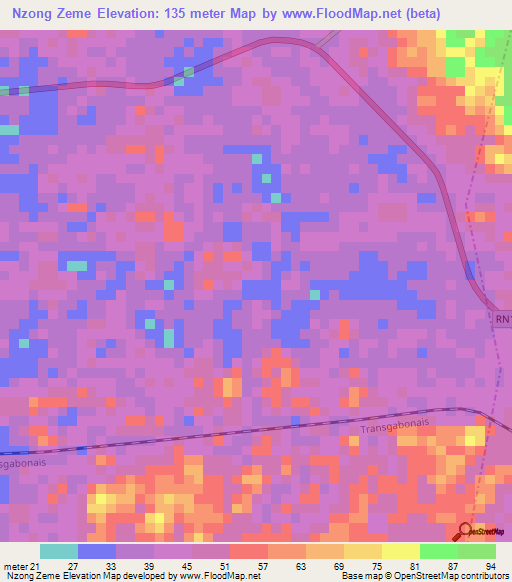 Nzong Zeme,Gabon Elevation Map