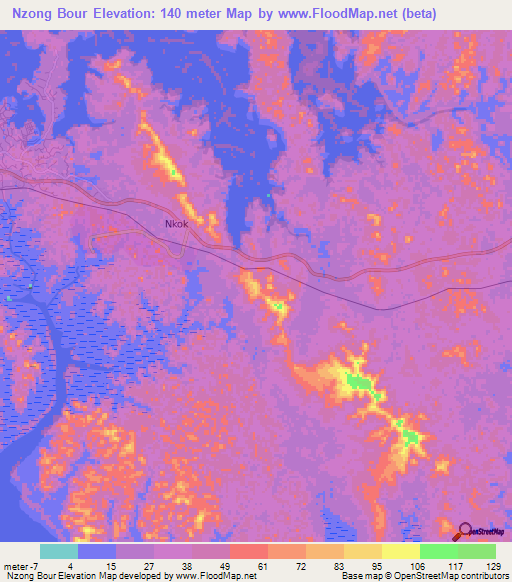 Nzong Bour,Gabon Elevation Map
