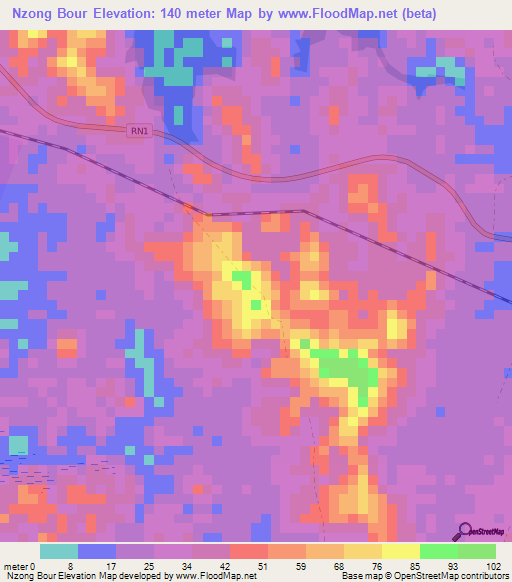 Nzong Bour,Gabon Elevation Map