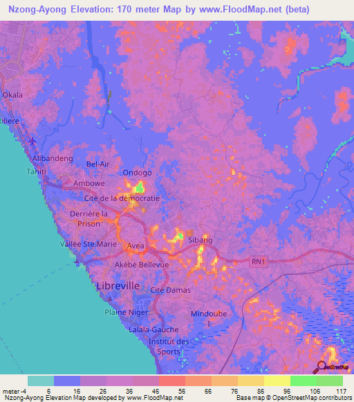 Nzong-Ayong,Gabon Elevation Map