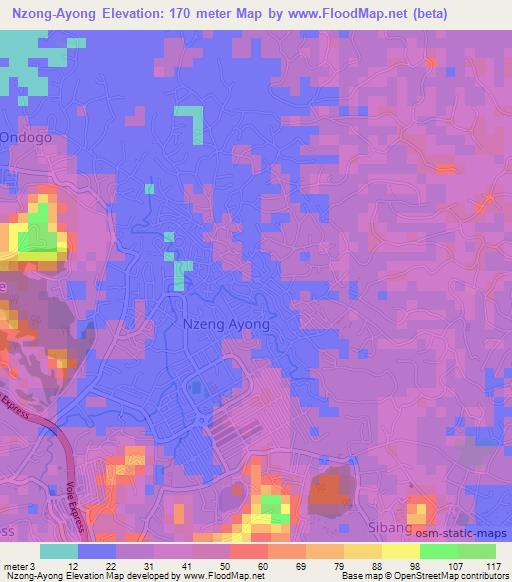 Nzong-Ayong,Gabon Elevation Map