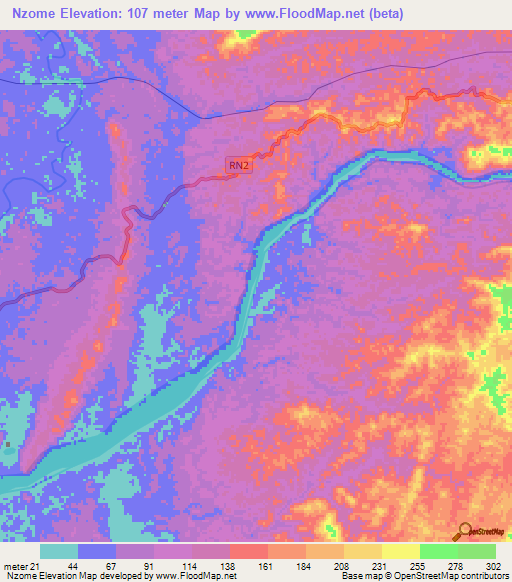 Nzome,Gabon Elevation Map