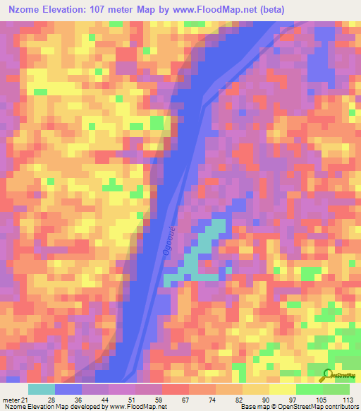 Nzome,Gabon Elevation Map
