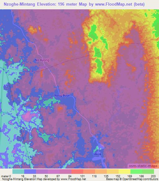 Nzoghe-Mintang,Gabon Elevation Map