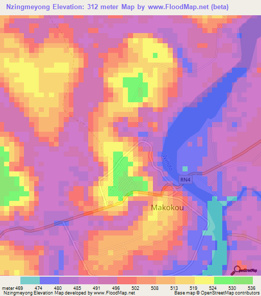 Nzingmeyong,Gabon Elevation Map