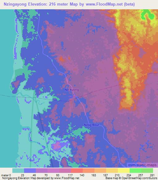 Nzingayong,Gabon Elevation Map