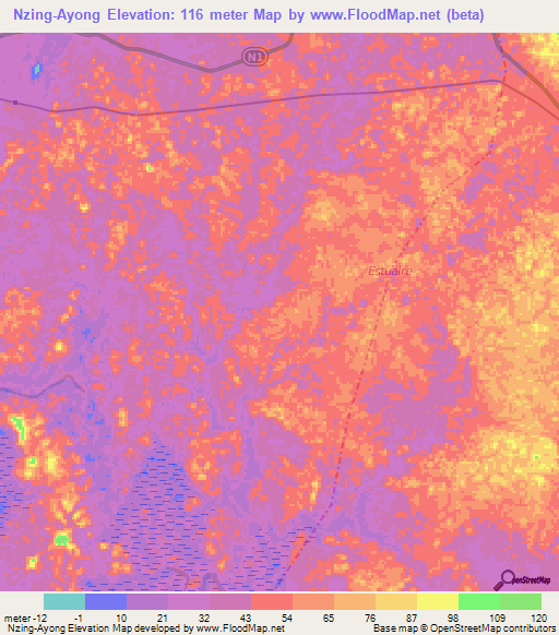 Nzing-Ayong,Gabon Elevation Map