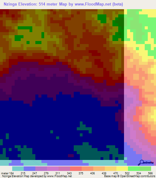 Nzinga,Gabon Elevation Map