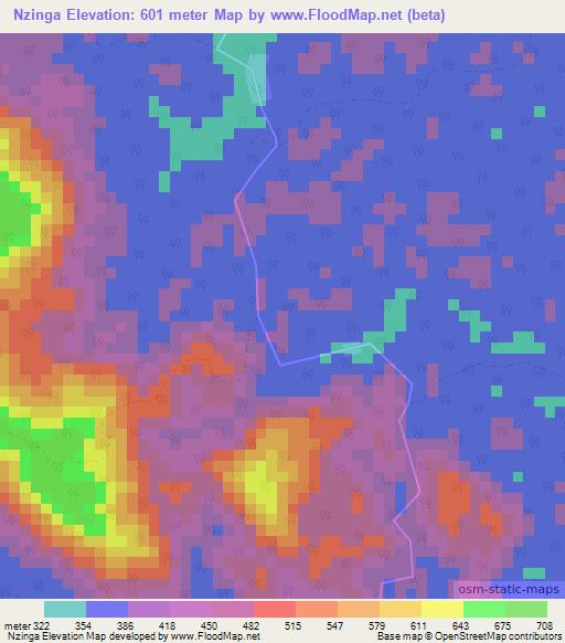 Nzinga,Gabon Elevation Map