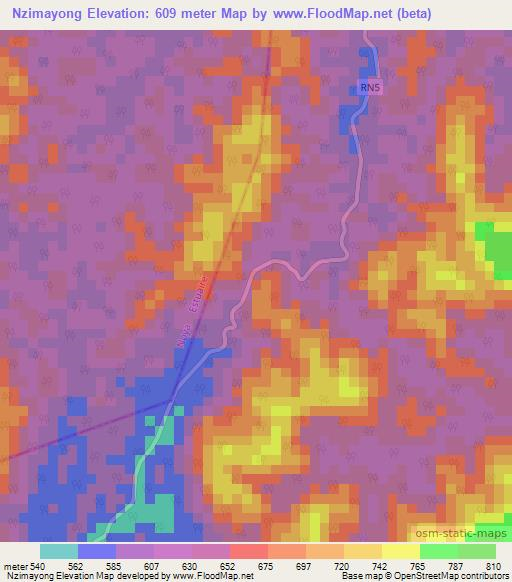 Nzimayong,Gabon Elevation Map