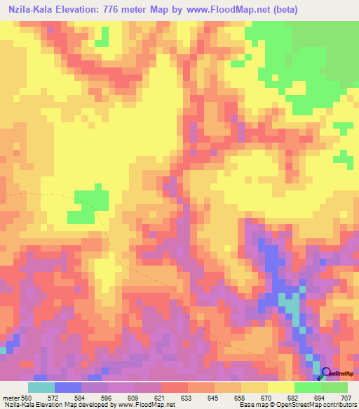 Nzila-Kala,Gabon Elevation Map