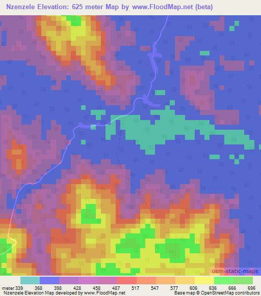 Nzenzele,Gabon Elevation Map
