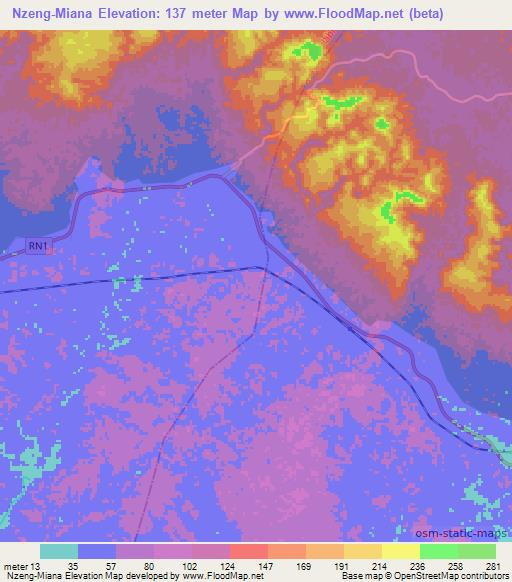 Nzeng-Miana,Gabon Elevation Map