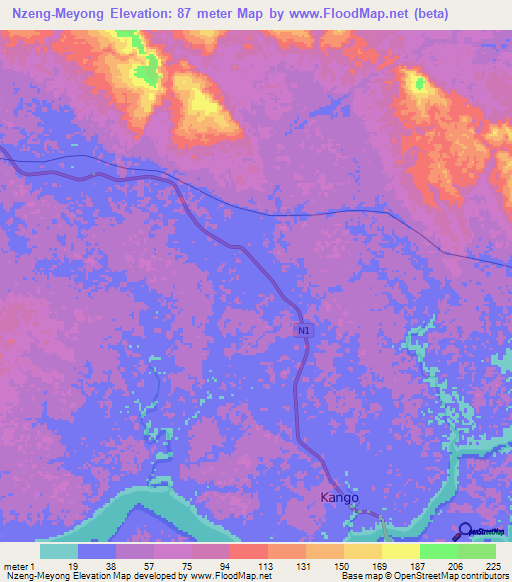 Nzeng-Meyong,Gabon Elevation Map