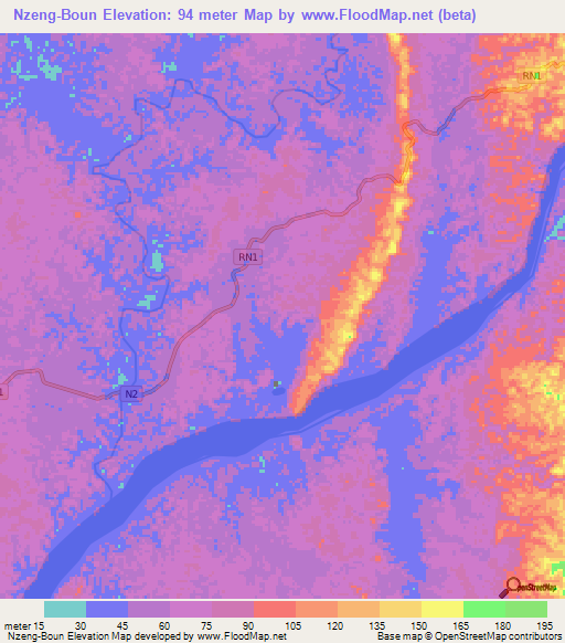 Nzeng-Boun,Gabon Elevation Map