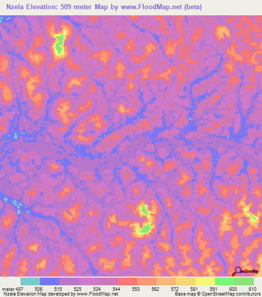 Nzela,Gabon Elevation Map