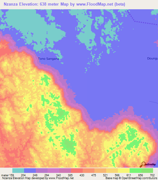 Nzanza,Gabon Elevation Map