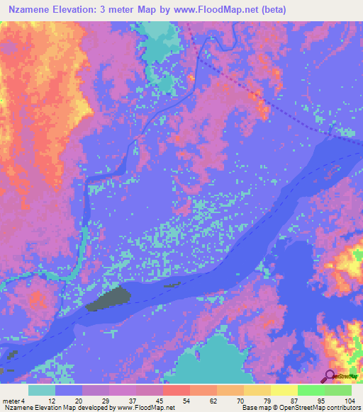 Nzamene,Gabon Elevation Map