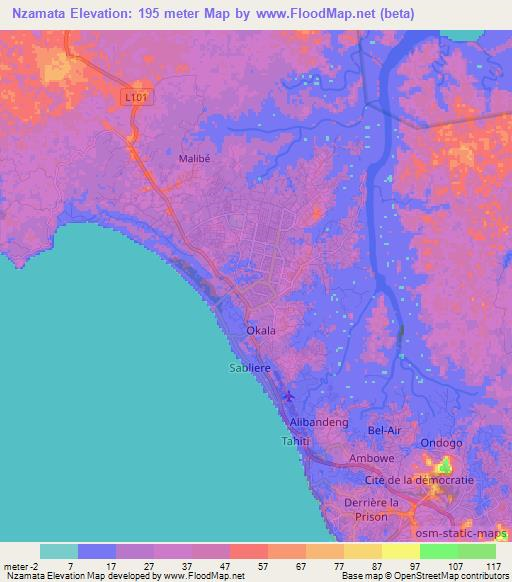 Nzamata,Gabon Elevation Map