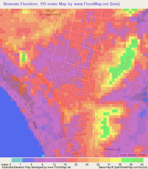 Nzamata,Gabon Elevation Map