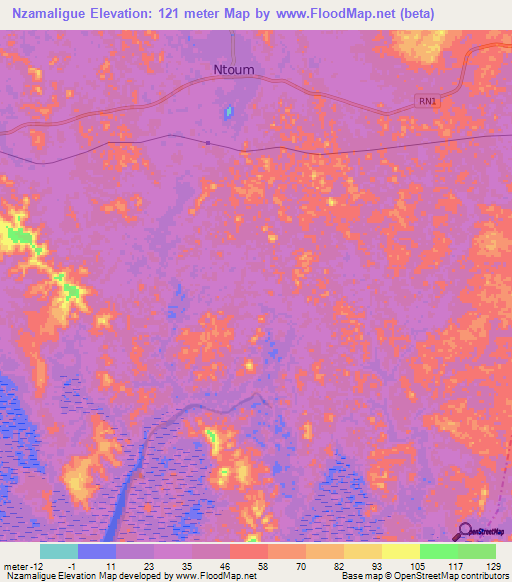 Nzamaligue,Gabon Elevation Map