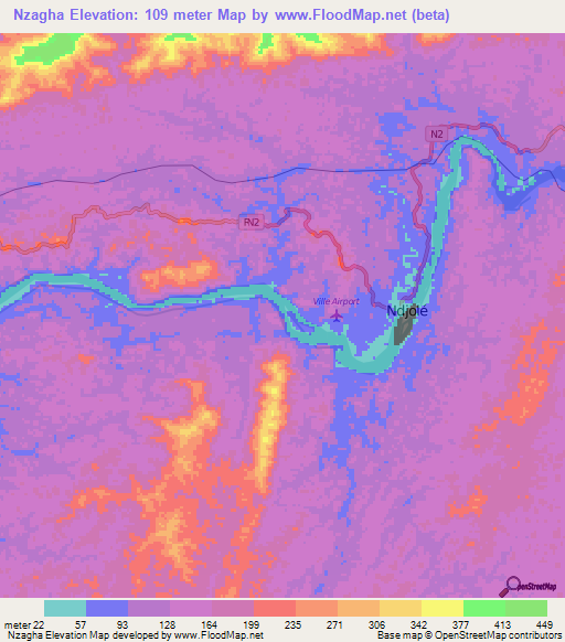 Nzagha,Gabon Elevation Map