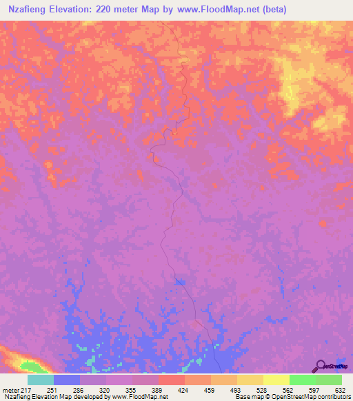 Nzafieng,Gabon Elevation Map