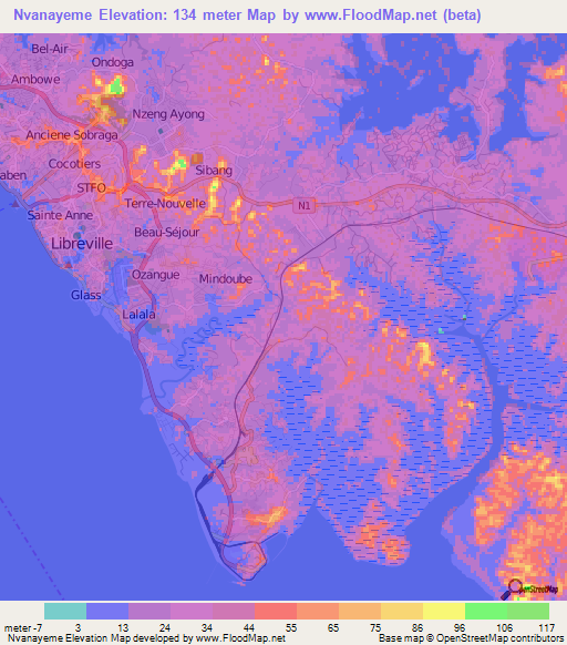 Nvanayeme,Gabon Elevation Map