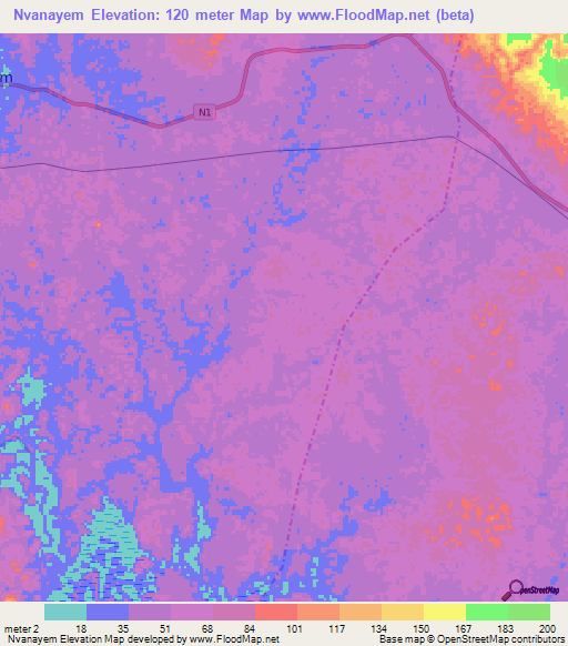 Nvanayem,Gabon Elevation Map