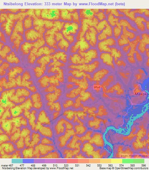 Ntsibelong,Gabon Elevation Map