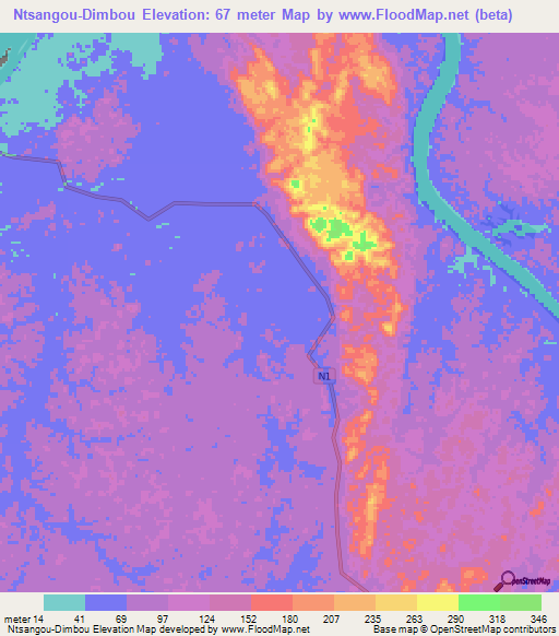 Ntsangou-Dimbou,Gabon Elevation Map