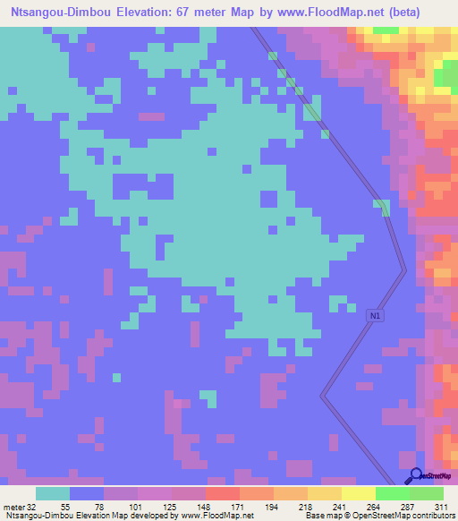 Ntsangou-Dimbou,Gabon Elevation Map