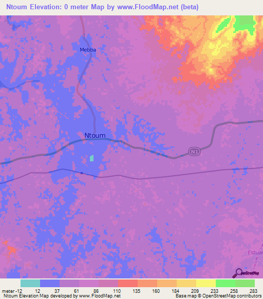 Ntoum,Gabon Elevation Map