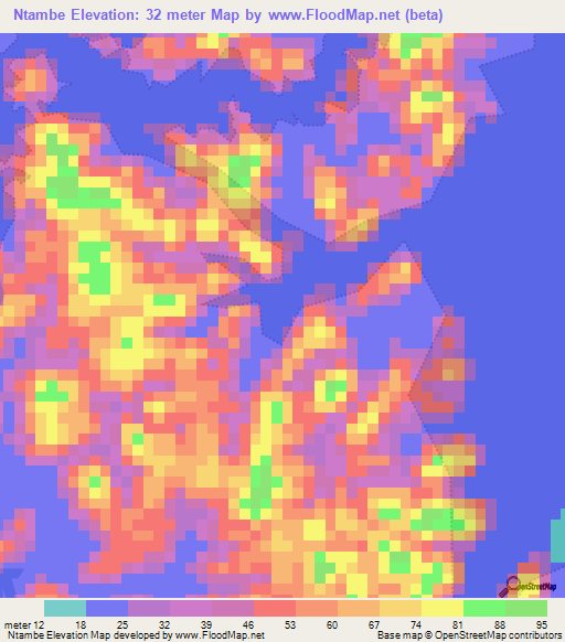 Ntambe,Gabon Elevation Map