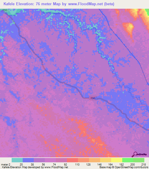 Kafele,Gabon Elevation Map