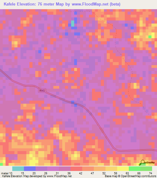 Kafele,Gabon Elevation Map
