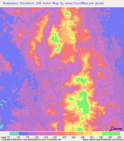 Nsakalano,Gabon Elevation Map