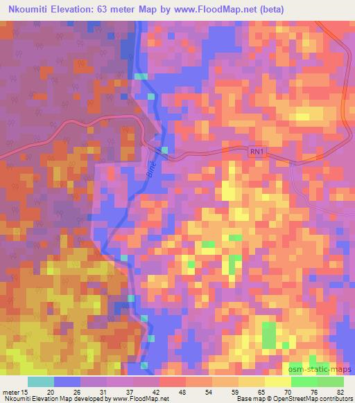 Nkoumiti,Gabon Elevation Map